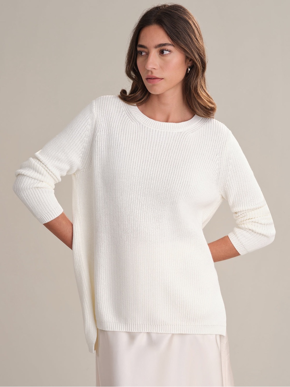 525 America EMMA: CREWNECK SHAKER STITCH COTTON SWEATER